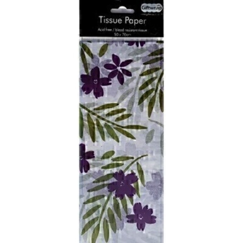 Purple floral design tissue paper by Swiss designer Stewo.  3 sheets of coloured quality tissue wrapping paper. Acid free and bleed resistant tissue. Approx size: 50cm x 70cm 